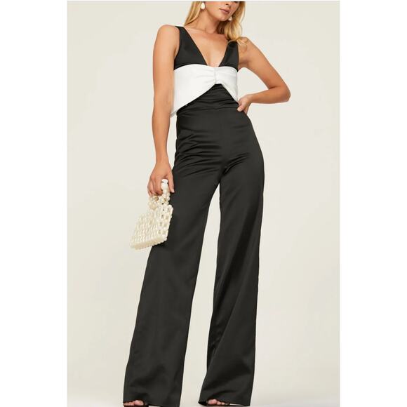 Alexis Jumpsuit Womens X Small Black White Marinna Satin Bow Neckline - Picture 1 of 14